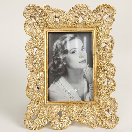 Фоторамка Рамка для фотографий в винтажном стиле золотистая Кружевные листья для фото 4х6см декор для дома офиса и интерьера 2869₽