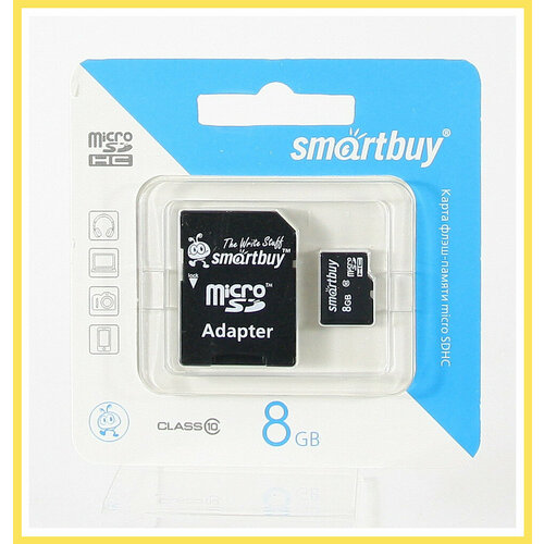 Карта памяти MicroSDHC 8GB Class 10 Smart Buy + SD адаптер карта памяти microsdhc 16gb class 10 smartbuy sd адаптер