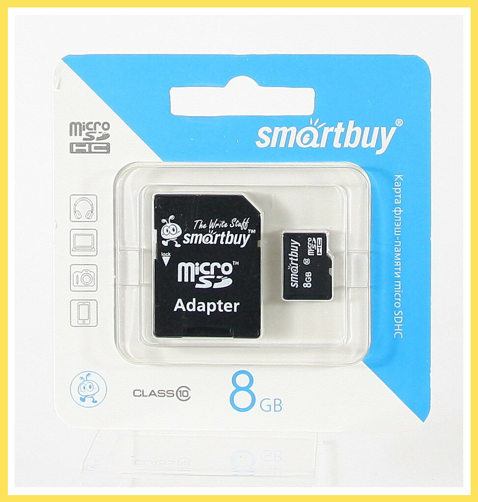 Карта памяти MicroSDHC 8GB Class 10 Smart Buy + SD адаптер