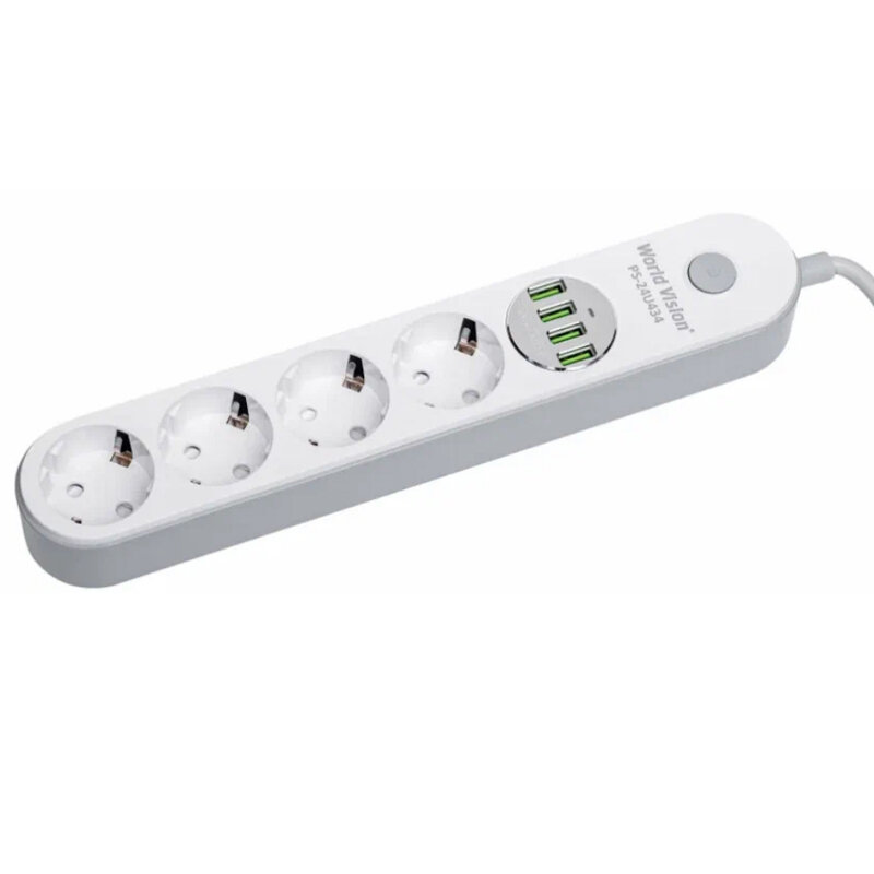 Сетевой фильтр World Vision 4 Sockets + 4 USB 2m White PS-24U434