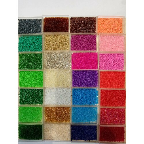 Набор бисера 28 цв. 12/0 в контейнере +проволока и мононить в подарок