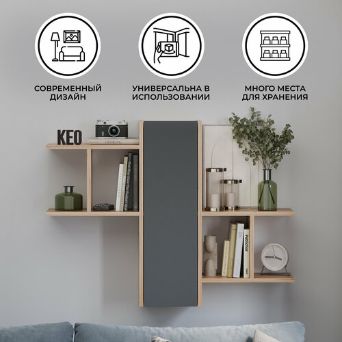 Полка настенная навесная модульная Кео ПЛК-203 антрацит и дуб вотан 74х99х20 см 3740₽