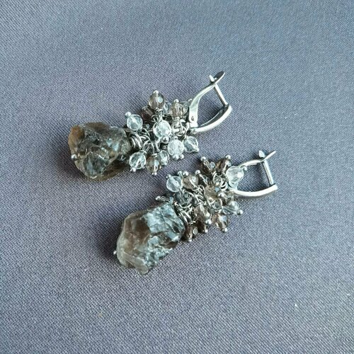 Серьги Камни Елены, горный хрусталь, раухтопаз, размер 40 мм