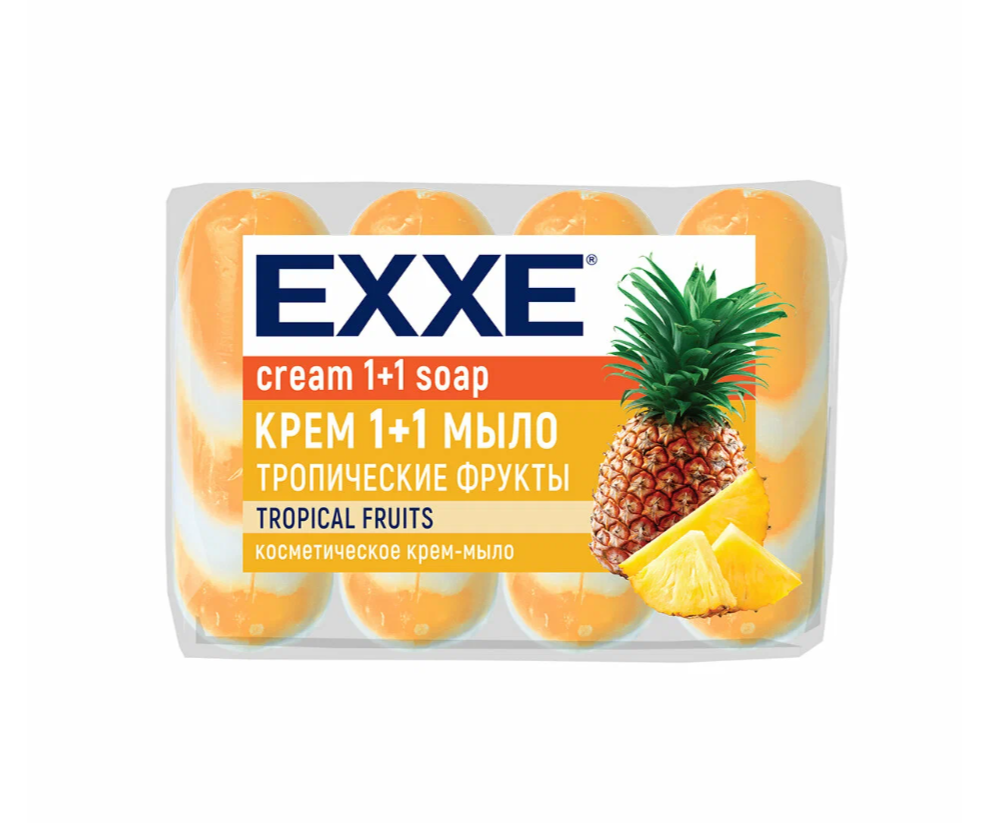 EXXE Косметический крем-мыло "Тропические фрукты" 1+1, 4 штуки по 75 грамм