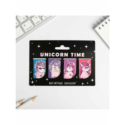 Магнитные закладки Unicorn time на открытке, 4 шт