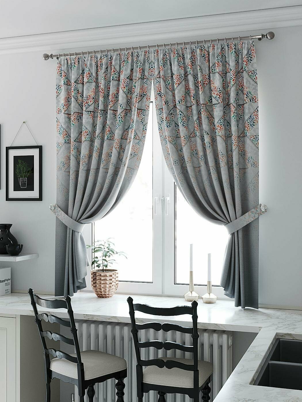 Комплекты штор AT HOME Лерсемис (серый) высота 180 см, ширина 150 см, крепление - шторная лента, Красный/бордо