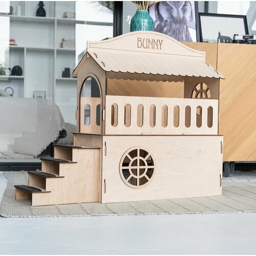 Домик для кролика кошек Лежак двух этажный с лестницей 2718₽