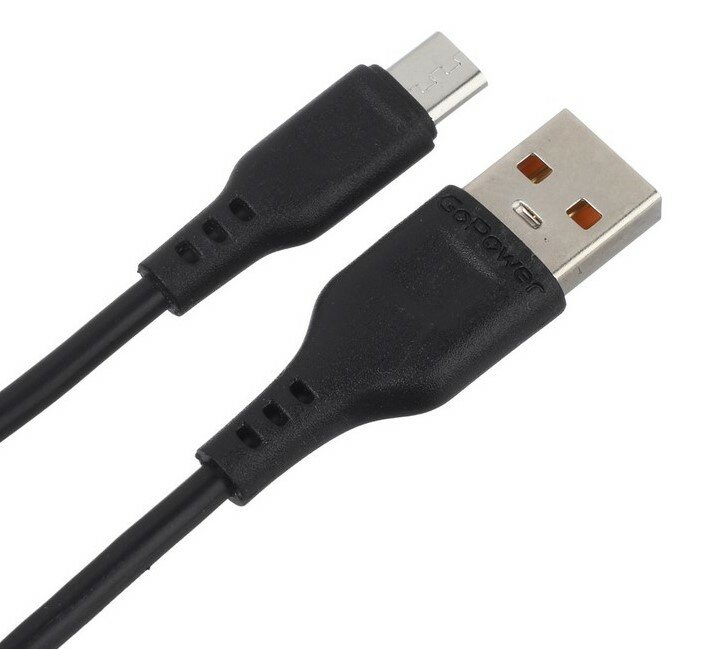 Кабель GoPower GP01M USB (m)-microUSB (m) 1.0м 2.4A ПВХ черный (1/800)