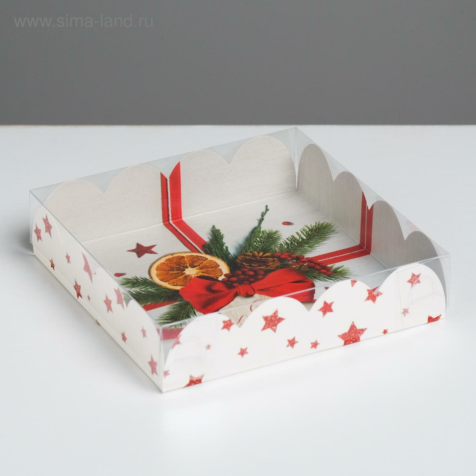 Коробка для кондитерских изделий с PVC крышкой «С Новым годом!» 13 х 13 х 3 см (5шт.)