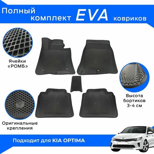 EVA коврики для Kia Optima с бортами / Черные / Киа Оптима / Эва-3Д, Eva-3D