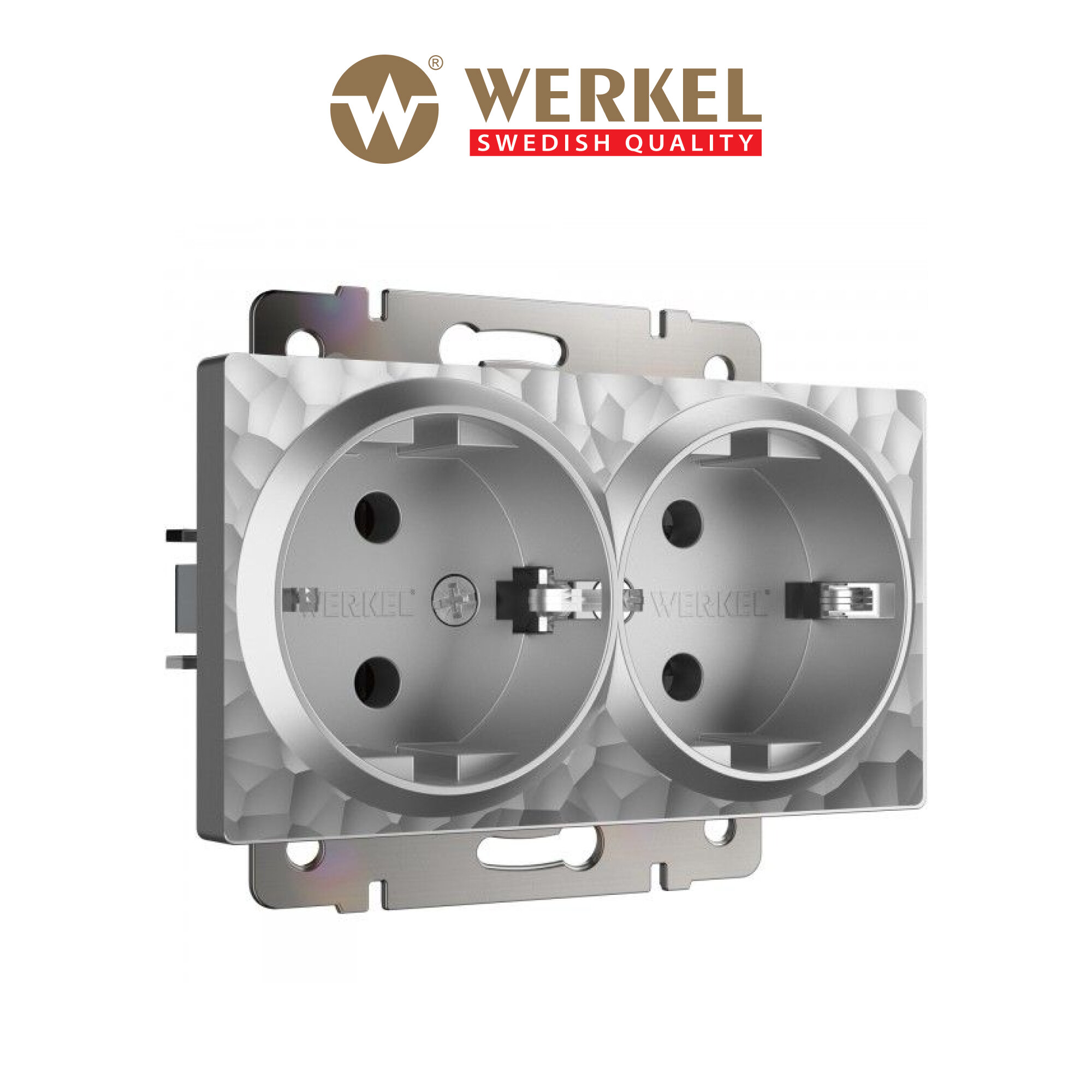 Розетка двойная с заземлением Werkel Hammer W1272006 серебряный IP20