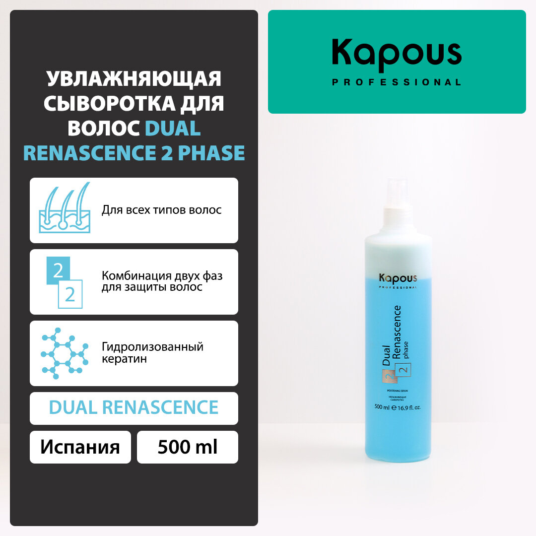 Сыворотка увлажняющая для восстановления волос Kapous «Dual Renascence 2 phase», 500 мл