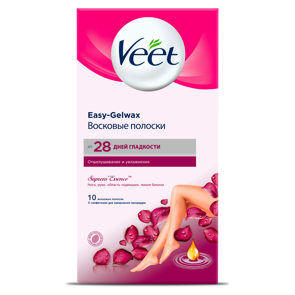 Veet полоски восковые для депиляции с ароматом бархатной розы 10 шт