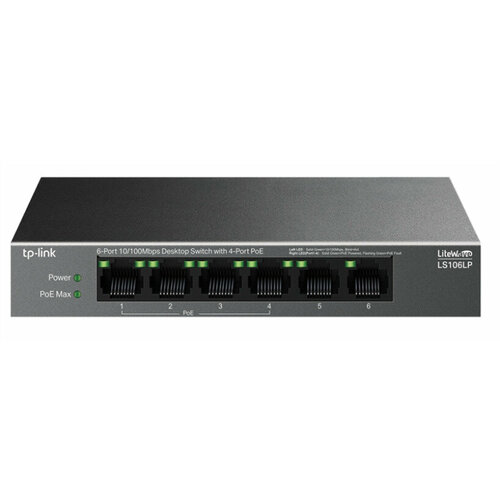 TP-Link LS106LP Настольный коммутатор с 6 портами 10100 Мбитс 4 порта PoE 8023af бюджет PoE 41 Вт до 250 метров 4261₽