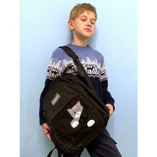 Рюкзак черный школьный с котом