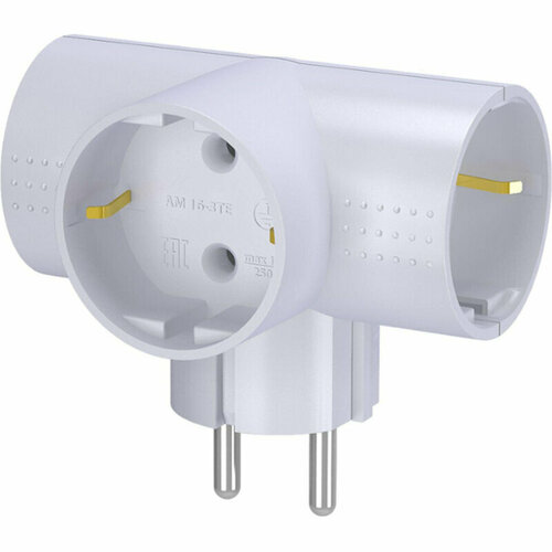 Разветвитель тройник, Т-обр. Фотон АМ 16-3ТЕ, 16А/4000Вт, с зазем, 1988132