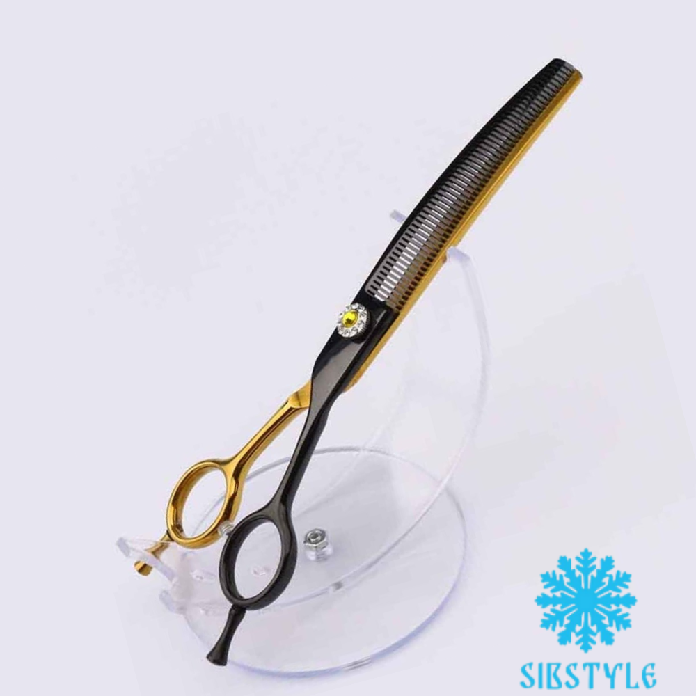 фото Ножницы 7.0"/60 филировочные изогнутые для груминга (стрижка собак и кошек)чёрно-золото