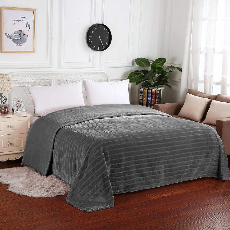 фото Плед 200х220 графит серый меховой норка 2-спальный плед на кровать диван в спальню гостиную детскую теплый мягкий пушистый евро