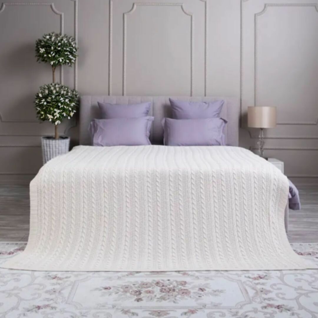 фото Плед вязаный "Элеганс", Размер Евро 220х240 см, Серый