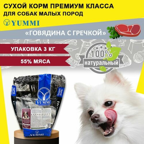 Сухой корм премиум класса YUMMI (Юмми) Premium для собак мелких пород Говядина&гречка 3 кг