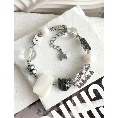 Браслет ELENA MINAKOVA Jewelry Design, перламутр, гематит, размер 18 см, бесцветный, белый