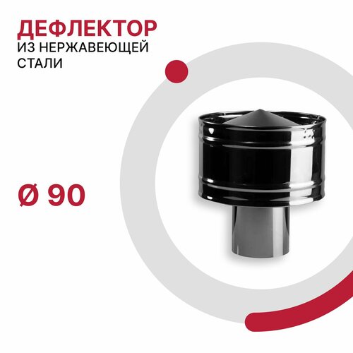 Зонт с ветрозащитой для дымохода D 90 мм из нержавеющей стали AISI 430 толщиной 0.5 мм
