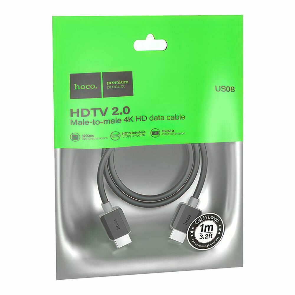 HDMI кабель HOCO US08 1.0м, 4K video, PVC (черный) — фото 1