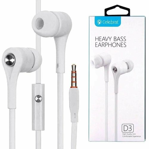 Наушники проводные вакуумные Celebrat D3 с Микрофоном Для компьютера Смартфона Айфона IPhone Белые 450₽