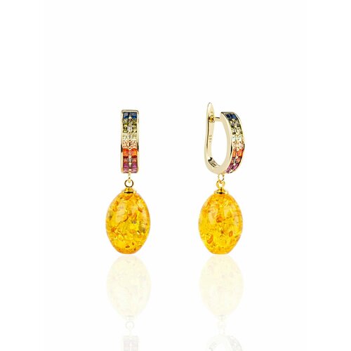 Серьги, янтарь, размер 38 мм, золотистый