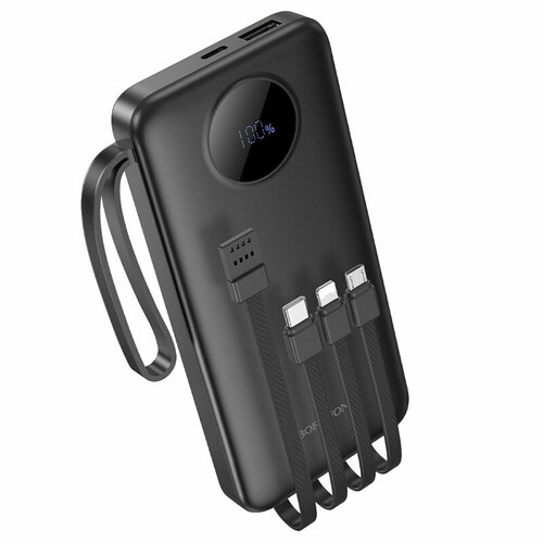 Внешний аккумулятор повербанк Power bank 10000mAh с 4 встроенными кабелями и дисплеем черный 1600₽