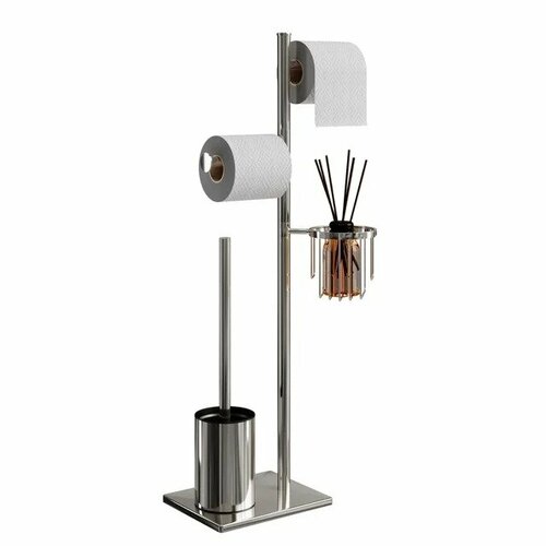 MayBee Напольная стойка с держателями для туалетной бумаги, ершиком и корзиночкой, chrome. stay.01 материал нержавеющая сталь, цвет хром