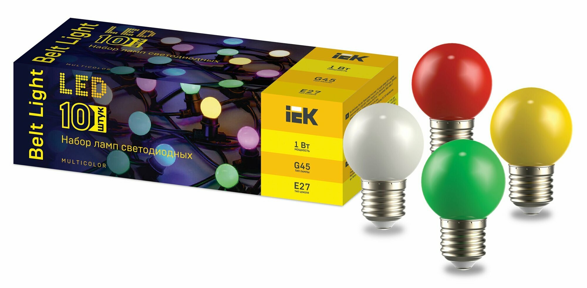 Набор ламп светодиодных G45 1Вт 230В MIX E27 10шт Iek - фото №1