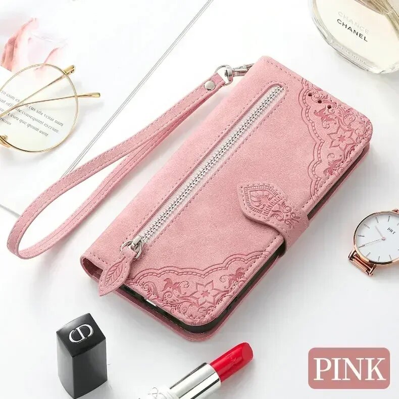 Чехол Honor 400 Pro X9c 90 Smart 200 Pro X8 A X7C Luxury Case Honor70 Lite Zip Leather Book Funda Honor X7b X8b X7 X7a X9b Flip Cover, Розовый, Honor 70, Чехол и шнурок