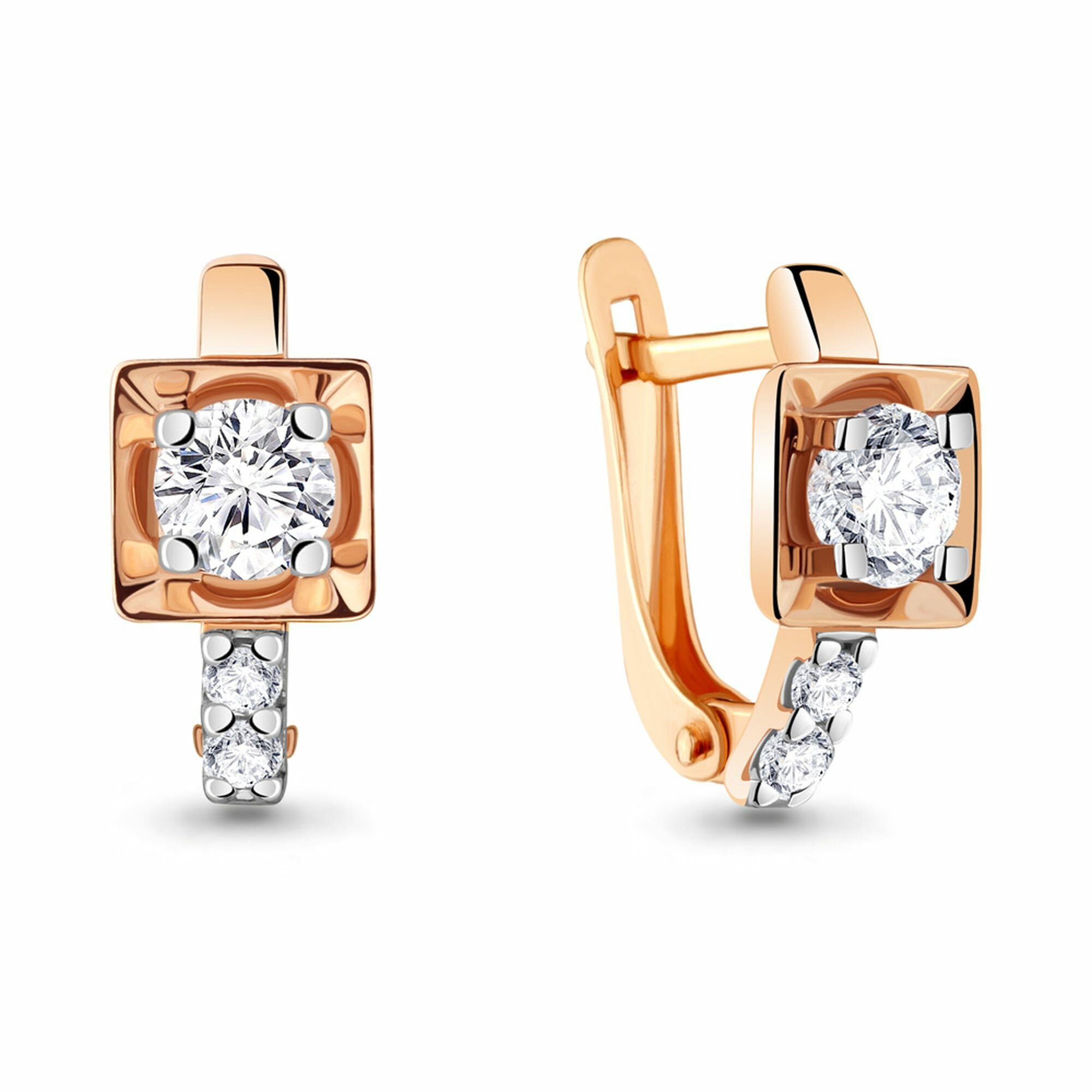 Серьги, красное золото, 585 проба, фианит