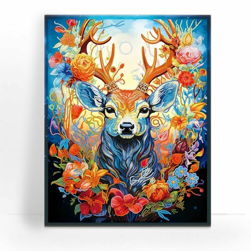 Алмазная мозаика на подрамнике 40х50 см Цветочный олень частичная выкладка ТМ Цветной 3090₽