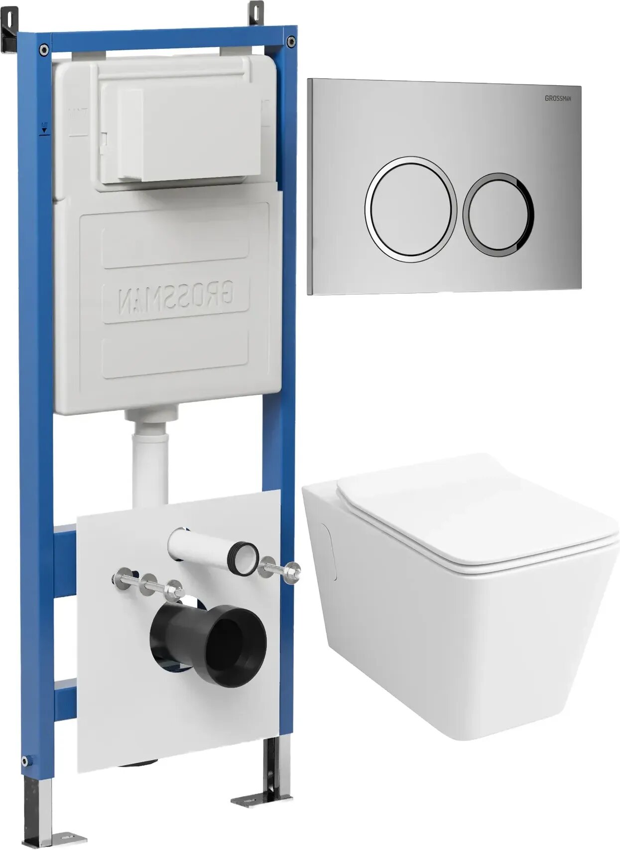 Унитаз Grossman 97.4414S.01.110 с инсталляцией и хром матовой кнопкой смыва