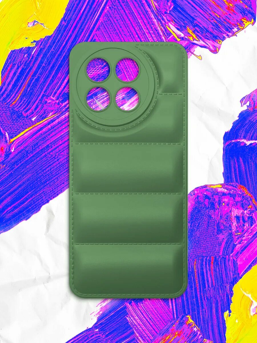 Дутый силиконовый чехол для Tecno Spark 30 Pro (4G), Техно Спарк 30 Про (4Джи), защита камеры, зеленый, матовый — фото 1