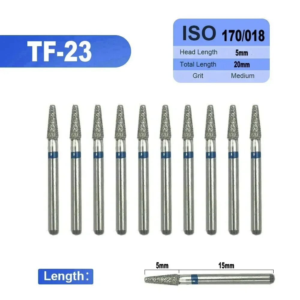 HussanDental алмазные боры для высокоскоростного наконечника TC/TF/TR, 10 шт, TF-23