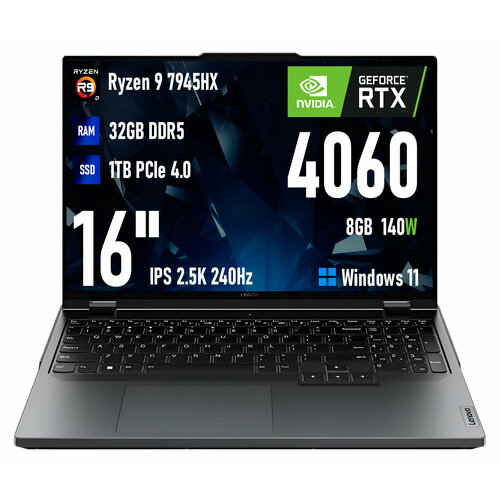 Ноутбук игровой Lenovo LEGION R9000P 2024 AMD R9 7945HX RTX4060 32ГБ1ТБ 16 25К 240 Гц Windows 11 RU клавиатура 177990₽