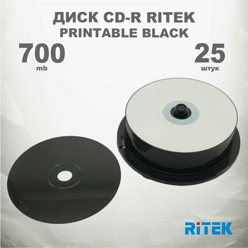 Диск CD-R Black printable 700MB 52x, 25 штук, в пластиковой банке / Болванка CD-R RiTEK BLACK CB25