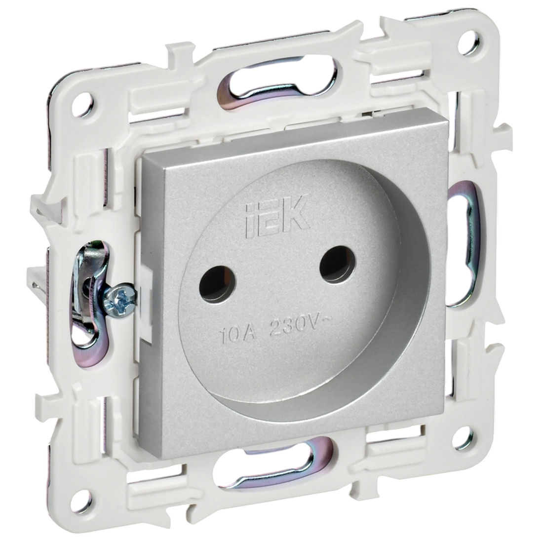 Механизм розетки IEK SKANDY с защитными шторками 10А серебряный SK-R01S SK-R13-10-K23