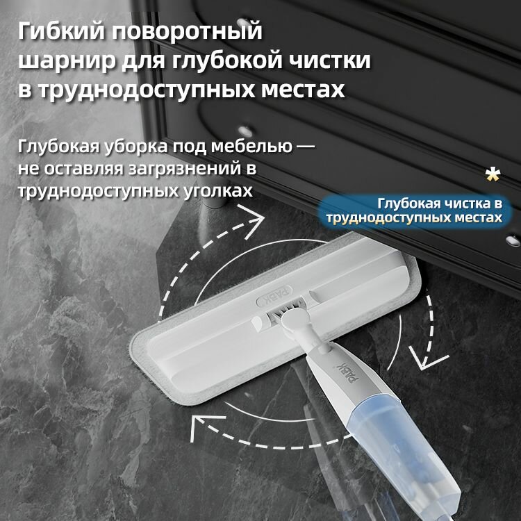 Швабра для мытья полов с распылителем со сменной насадкой мопом из микрофибры на липучке , умная белая швабра PABK — фото 1