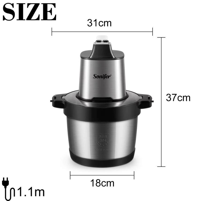 Измельчитель, Чоппер 6 л, Sonifer SF-8105, автоблокировка, прорезиненные ножки, нержавеющая сталь — фото 1