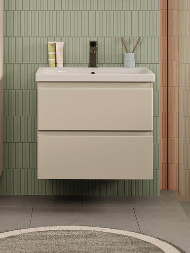 Изображение товара Тумба подвесная SanStar Riana 60 с раковиной Moduo 60 (комплект) для ванной комнаты, cappuccino