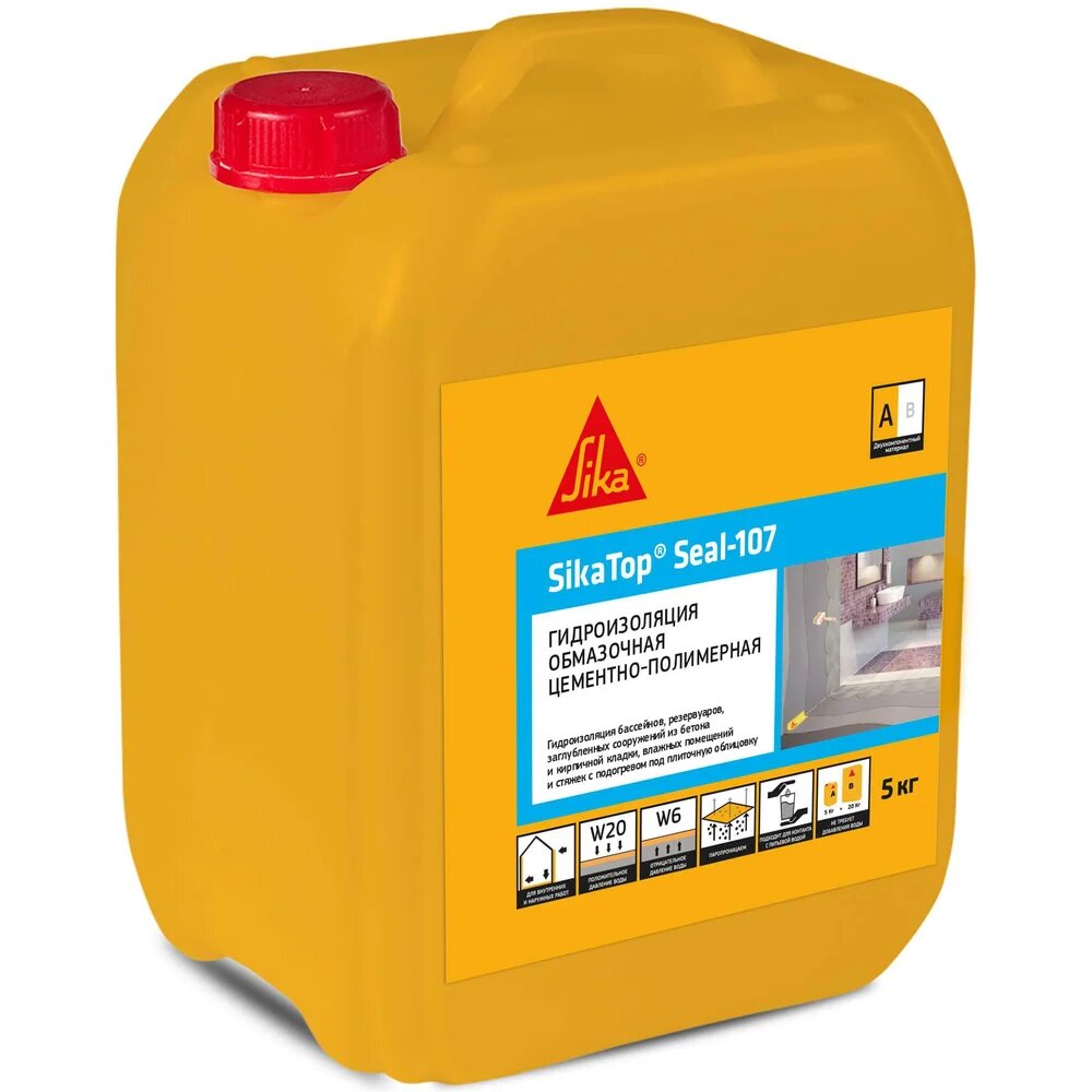 SIKA Top Seal-107 Канистра 5л. Компонент (А). Для гидроизоляции обмазочной цементно-полимерной (жестко-эластичная) состоящей из жидкого полимера и сухой смеси 532973
