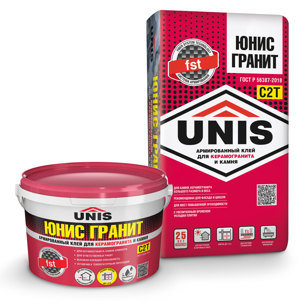 Клей армированный для керамогранита и камня юнис Гранит 25 кг
