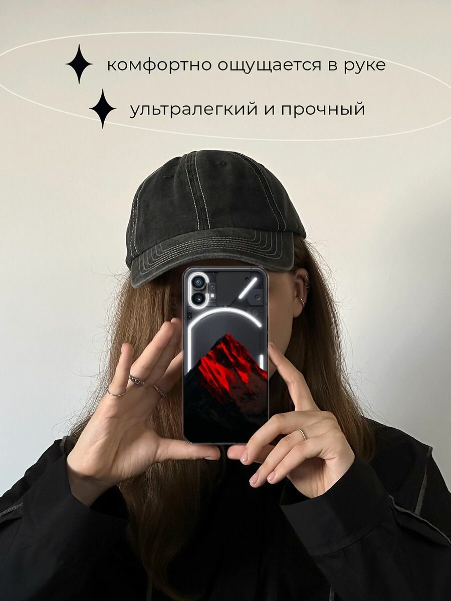 Чехол на Nothing Phone 1 / Нафинг Фон 1 с принтом Красная гора 2, прозрачный — фото 1