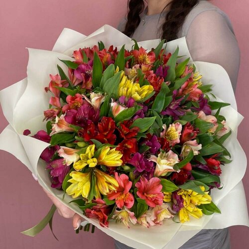 Изображение товара Букет Сады Любви "Яркое Ассорти" из 25 штук яркой альстромерии под ленту