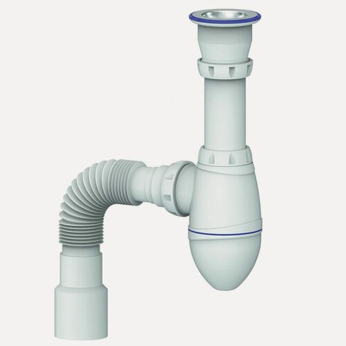 Изображение товара Сифон для мойки Unicorn А220 1 1/2 40х40/50 с выпуском и гофрой, белый полипропилен, сантехника для кухни, Россия