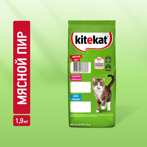 Сухой полнорационный корм KITEKAT™ для взрослых кошек «Мясной Пир», 15кг